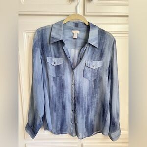 Chico's Casual Sheer Blue Gradient Button Down Shirt